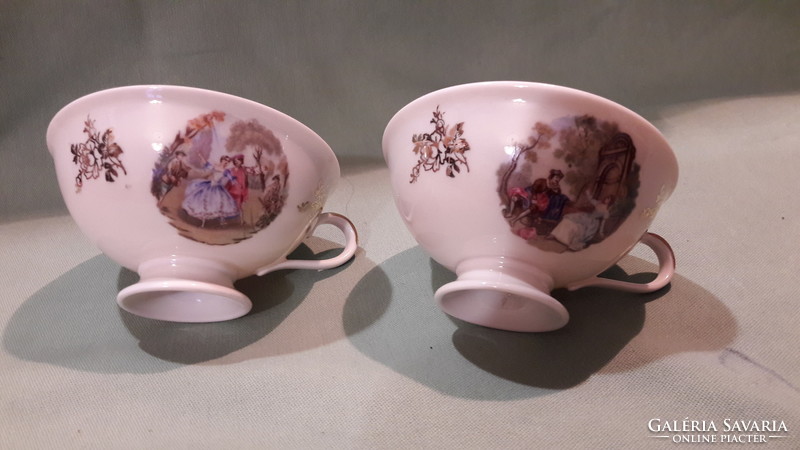 2 baroque scene porcelain coffee cups