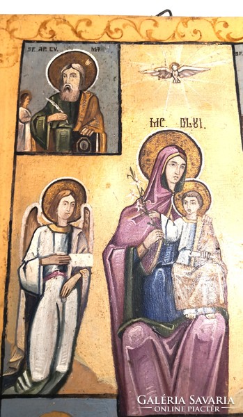 FK/002 - Mária a gyermek Jézussal, angyalokkal és evangelistákkal – Fára festett ikon