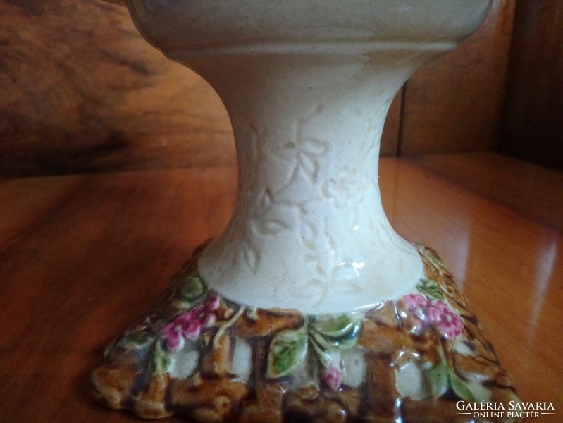 Restaurált Schütz Cilli szecessziós  majolika (fajansz) talpastál, kínáló, asztalközép
