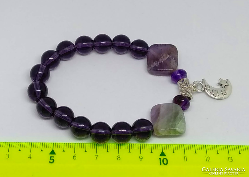 Genuine amethyst mineral and purple crystal pearl bracelet