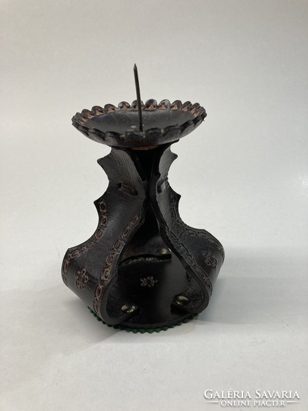 Industrial leather candle holder
