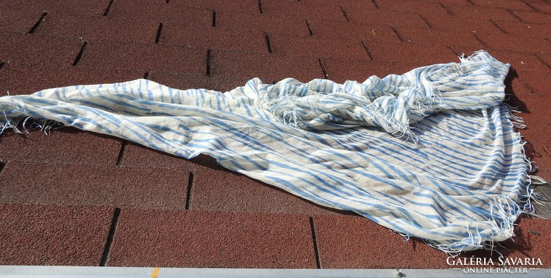 Huge pale blue striped fringed scarf - shawl 120 * 120 + fringes