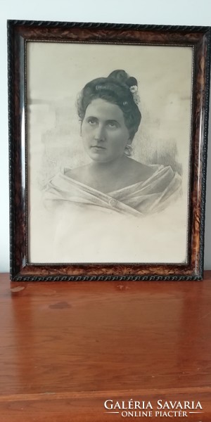 Antik női ceruza portré 1920-as évek 