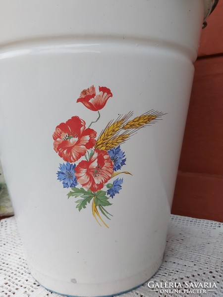 Beautiful bonyhád enamel poppy flower bucket bucket nostalgia collector beauty village peasant