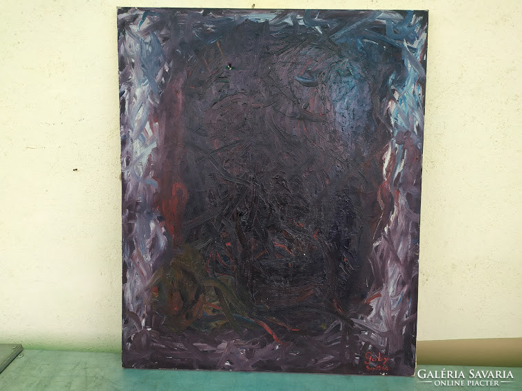 Contemporary abstract painting on oil canvas signed right below nr.124