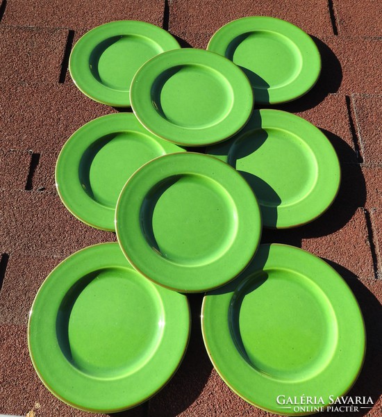 Varages French glazed green cake plate set / 8 plates