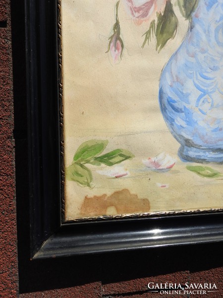 Antique marked watercolor floral still life