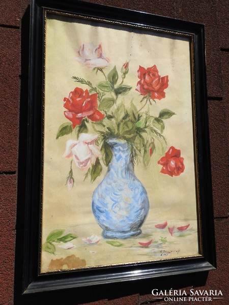 Antik jelzett akvarell  virágcsendélet