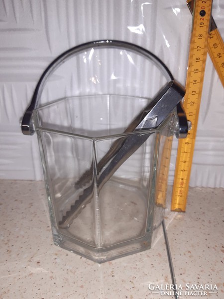 Glass ice bucket with tongs