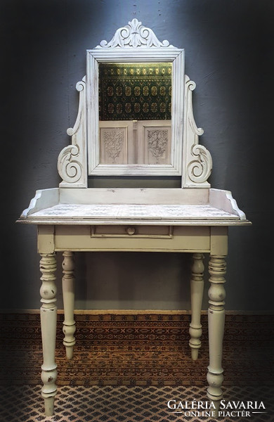 1 fiókos antik shabby chic vintage Provence barokk tükrös asztal