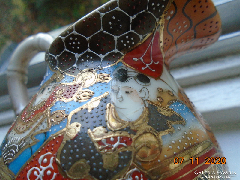 Antique hand-painted, richly gilded Meiji Satsuma Kyoto moriage cream pourer