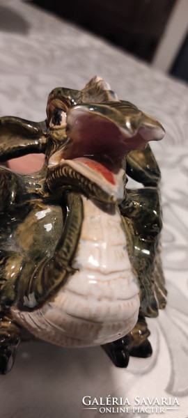 Majolica dragon serving, centerpiece, extraordinary figurine .Austria ws & s wilhelm schiller