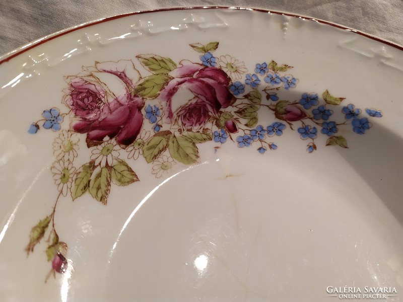 2 db Régi festett rózsás porcelán fali tányér dísztányér