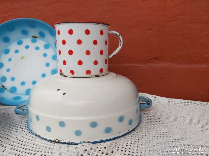 4pcs Old Enamel Polka Dot Pack Drip Plates Mug Nostalgia Piece Peasant Decoration