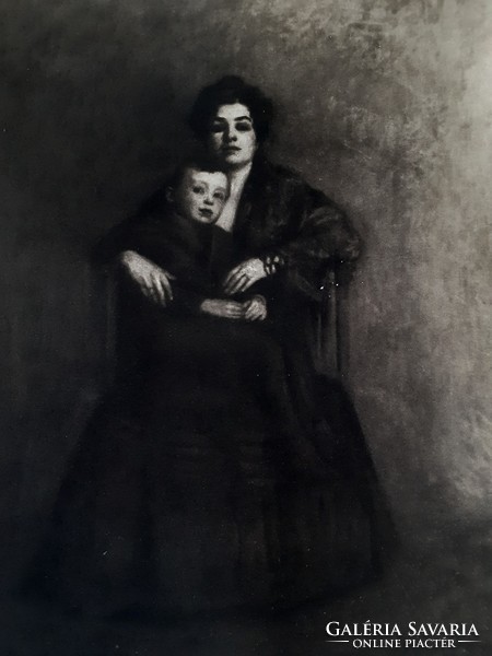 Károly Kernstock: mother and child (offset print after the painting, 21x28) double portrait