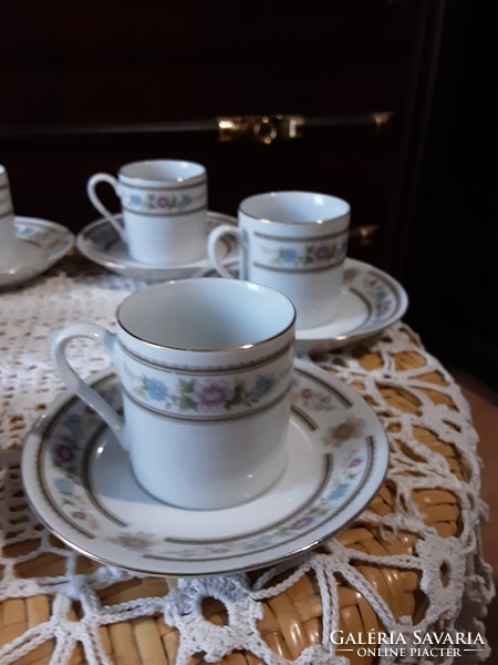 Retro Chinese porcelain, 6-person mocha, coffee set, gilded border floral pattern, scratch-free