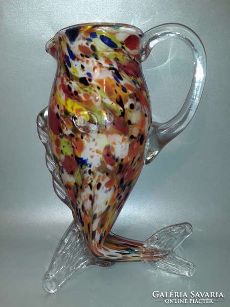 Mid century FULVIO BIANCONI  stílusú spatter üveg kiöntő + 6 pohár teljes italos készlet hal alakú