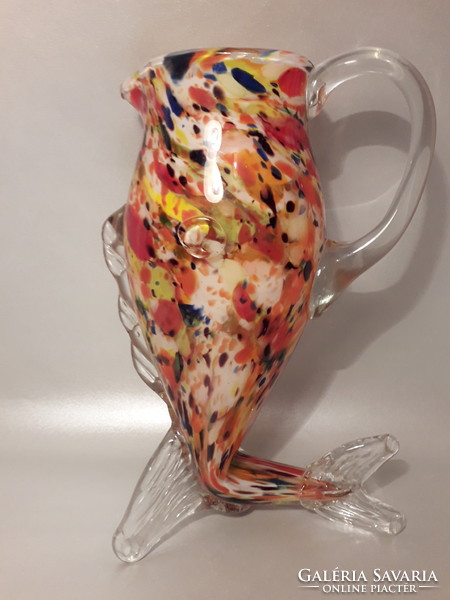 Mid century FULVIO BIANCONI  stílusú spatter üveg kiöntő + 6 pohár teljes italos készlet hal alakú