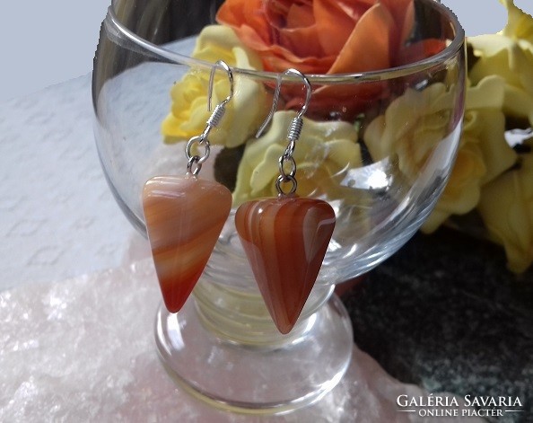Genuine orange agate hexagon earrings with hook, topaaa