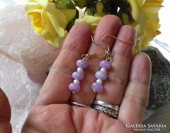 Real term. Purple pink quartz earrings with tiny true pearls, gold-plated hook, topaaa