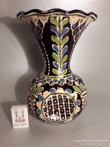 Nagy méretű antik Lázi János HMV un. kehely szájú kerámia váza