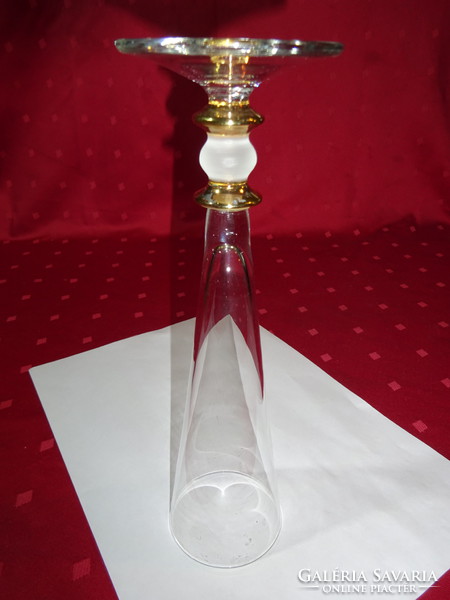 Tölcsér formájú pezsgős üvegpohár, arany díszítéssel. magassága 23,5 cm. Vanneki!