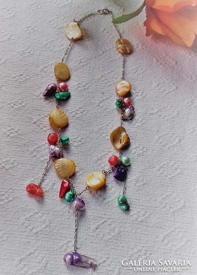 Real term. Yellow shell necklace with colorful shell true beads