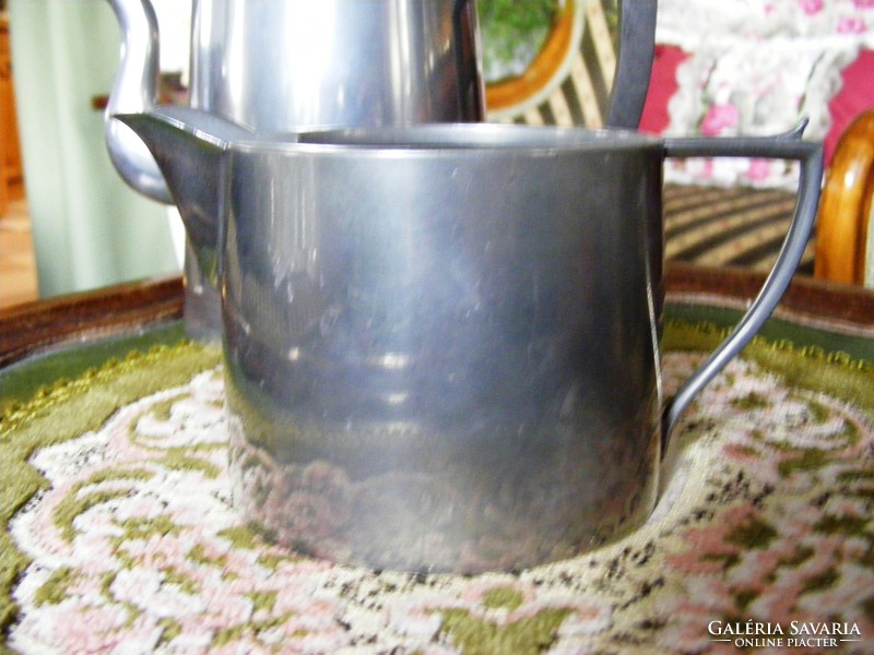 Beautiful, antique, pewter coffee or tea serving three-piece set,