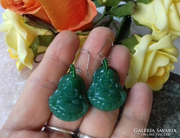 Quality green buddha earrings made of green jade effect glass