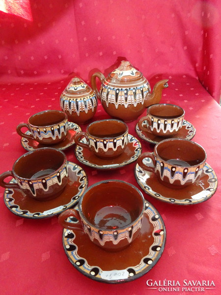 Bulgarian glazed ceramic six-person coffee set, 14 pieces. He has!