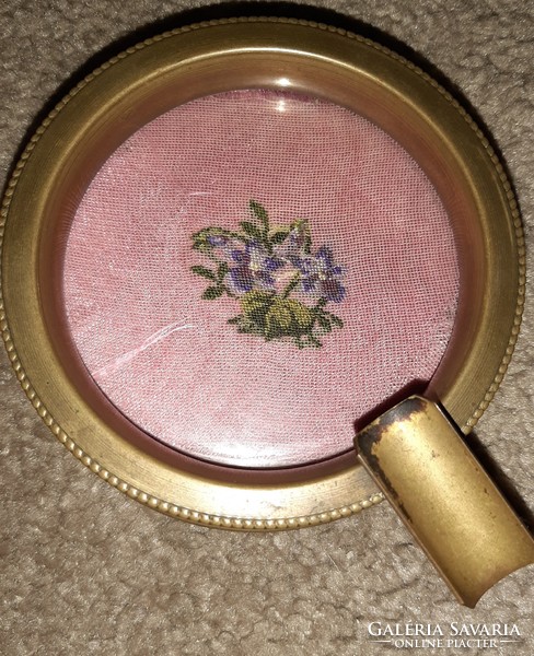 Miniature goblein with a bouquet of violets, copper ashtray!