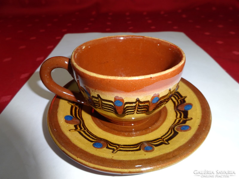 Bolgár mázas kerámia kávéscsésze + alátét, csésze átmérője 7 cm. Vanneki!