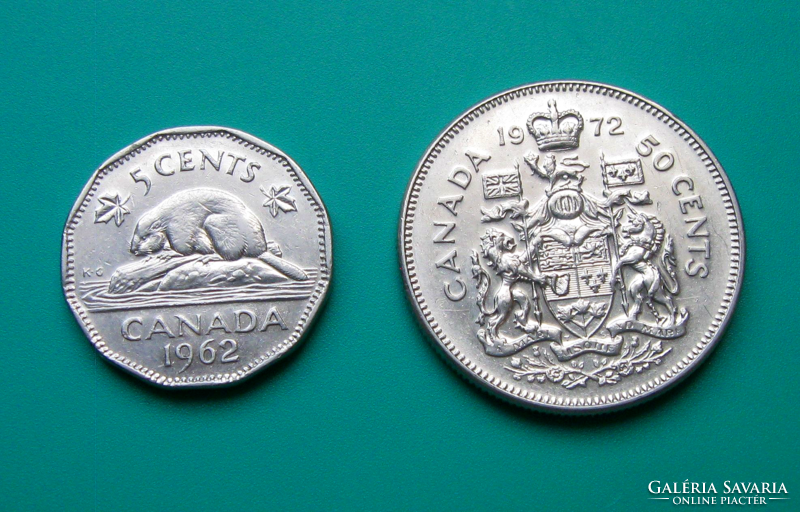 Canada - 2 db lot - 5 cents, 1962 & 50 cents, 1972 - ii. Queen Elisabeth
