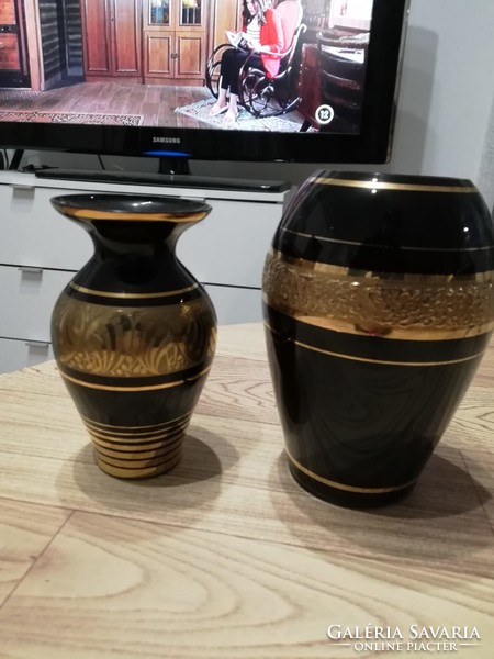 Hyalith German black glass vases 50-60s