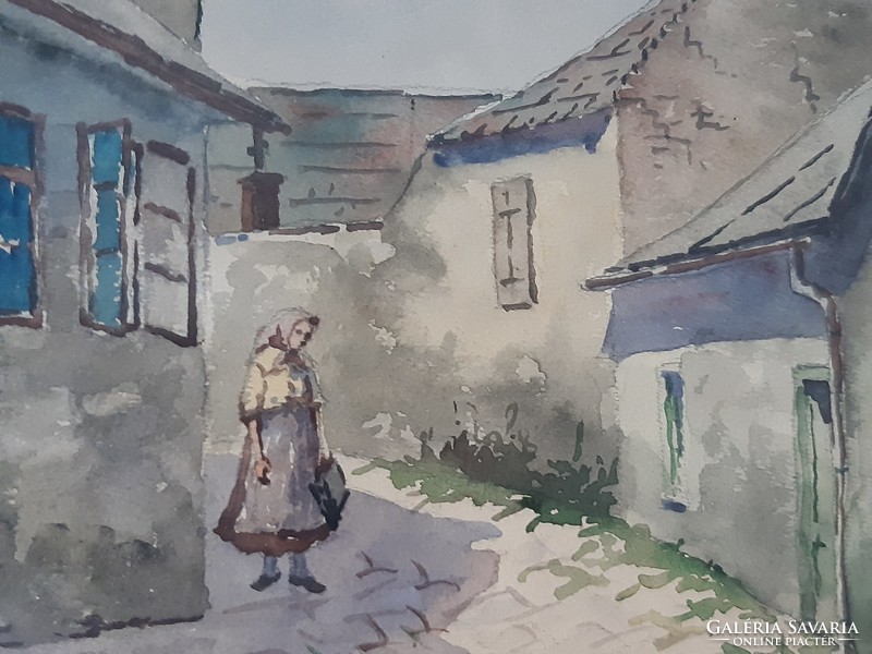 Tabán, bereczk k. Watercolor picture in a frame with markings.