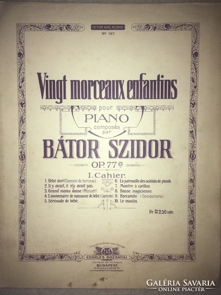 Antik kotta!Vingt morceaux enfantins piano composes par Bátor Szidor! - alszik a baba,- a nagymama t