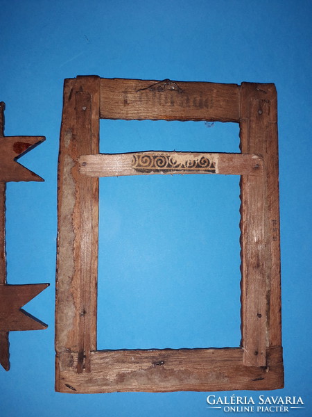 Antik 2 db Tramp Art kép vagy tükör keret fa keret kézzel készült