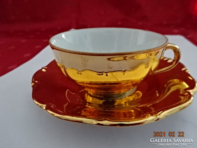 Czechoslovak porcelain, antique, gold coffee cup + placemat. He has!