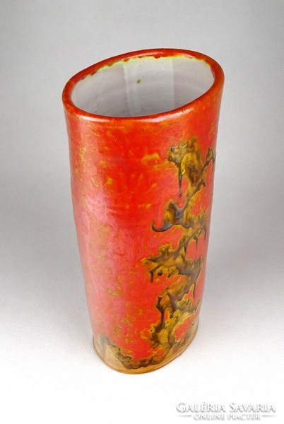 1D317 Narancs mázas jelzett iparművészeti kerámia váza 24.5 cm