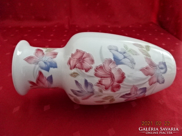 Kőbányai porcelán váza, rózsaszín virággal, magassága 20 cm. Vanneki!