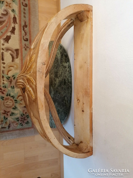 Antique baro console table with mirror and green marble slab