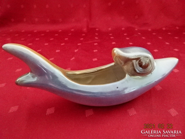 Industrial artist ceramic figure, blue/gold glazed fish, length 20 cm. He has! Jokai