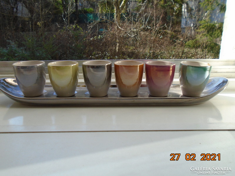 Mid century art deco colored eosin-glazed drinking glass set with tray