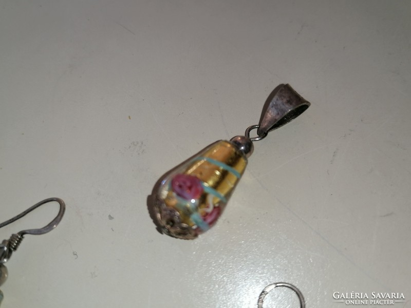 Muránói üveg fülbevaló és medál szett 925 ös ezüst szerelékkel 