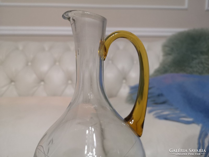 Freely shaped, blown jug, engraved