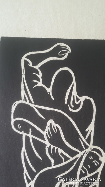 FARKASHÁZY: Jaj, avagy lamentáció (1947, linómetszet 29,5x14 cm) többalakos grafika, fekete-fehér
