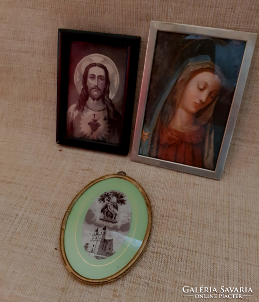 Old wall hanging small size holy pictures in oval copper chromed copper and black wood frame