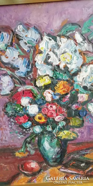 Vén Emil " Virág csendélet"  olaj - farost festmény