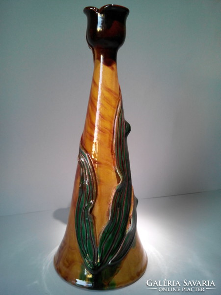 A worthy decoration of the papal kata festive table 32 cm high good-bodied Art Nouveau ceramic majolica candle holder