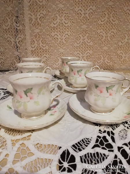 Eladó régi finom porcelán angol Balmoral virág mintás kis teás duók 5 szett!